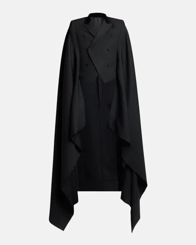 Alexander Mcqueen Men's Wool Double-breasted Cape Coat In Black