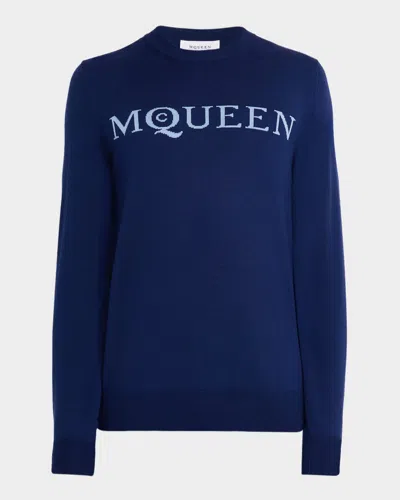 Alexander Mcqueen Men's Wool Jacquard Logo Crewneck Sweater In Multi
