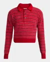 Alexander Mcqueen Men's Wool-mohair Striped Polo Sweater In Royal Red
