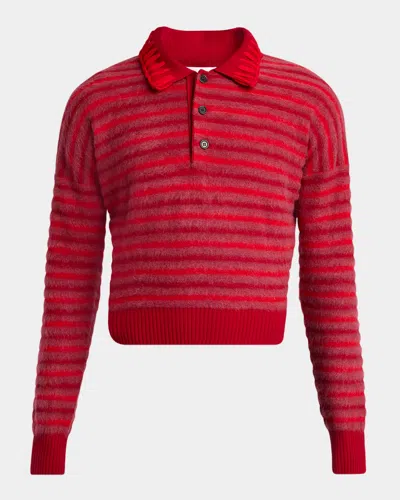 Alexander Mcqueen Men's Wool-mohair Striped Polo Sweater In Royal Red