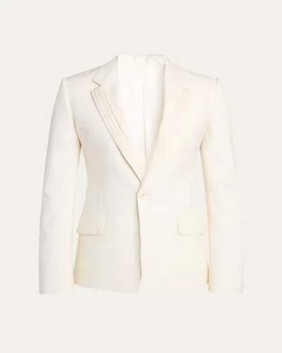 Alexander Mcqueen Men's Wool Pleated-lapel Single-breasted Dinner Jacket In Neutral