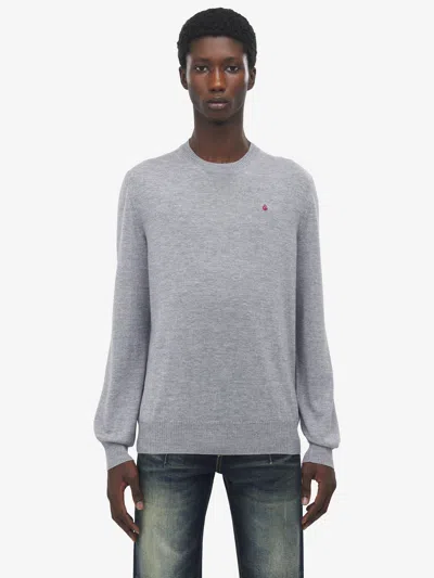 Alexander Mcqueen Merino Wool Inverted Skull Jumper In Gray