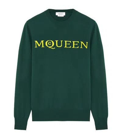 Alexander Mcqueen Merino Wool Logo Sweater In Green