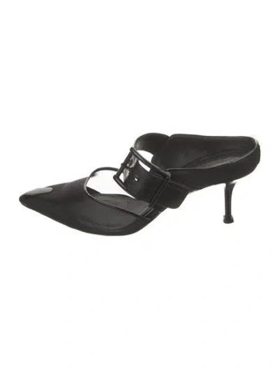 Pre-owned Alexander Mcqueen Mesh Leather Trim Embellishment Mules In Black