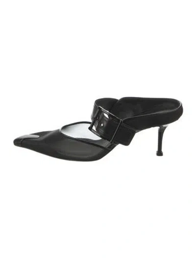 Pre-owned Alexander Mcqueen Mesh Leather Trim Embellishment Slides In Black