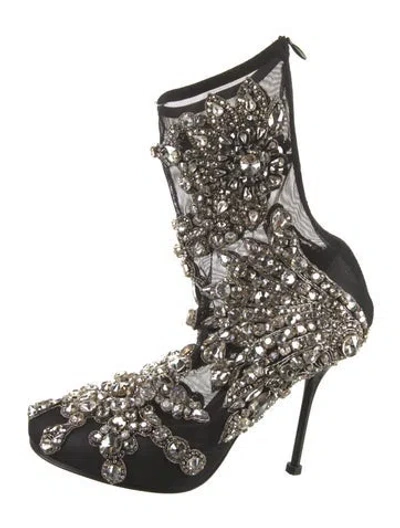 Pre-owned Alexander Mcqueen Mesh Patterned Boots In Black