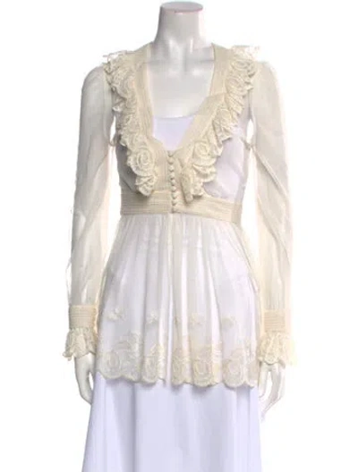 Pre-owned Alexander Mcqueen Mesh V-neck Blouse W/ Tags In Neutral