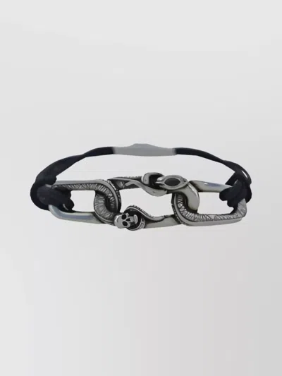 Alexander Mcqueen Metal Chain Link Bracelet With Braided Detail In Black