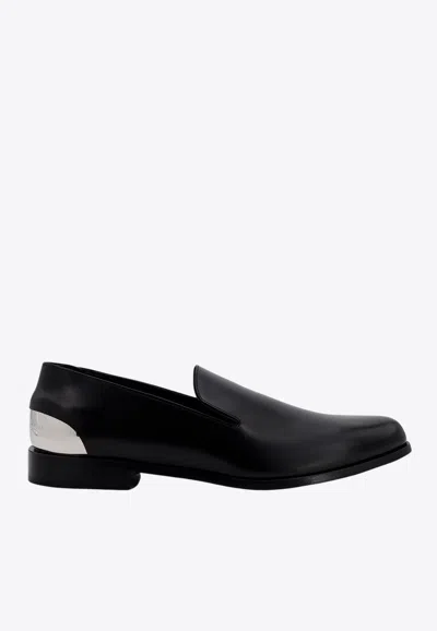 Alexander Mcqueen Metal Heel Leather Loafers In Black