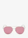 Alexander Mcqueen Metal Plaque Pilot Sunglasses In Burgundy