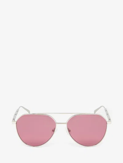 Alexander Mcqueen Metal Plaque Pilot Sunglasses In Burgundy