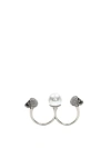 Alexander Mcqueen Maxi Beaded Double Ring With Skull Embellished Rhinestones In Not Applicable