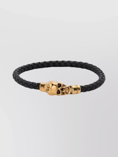 Alexander Mcqueen Skull Leather Bracelet In Black
