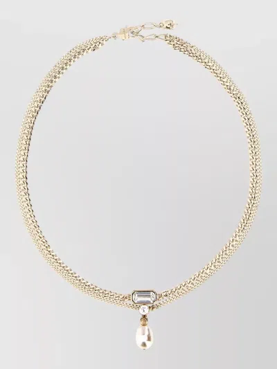 Alexander Mcqueen Metal Skull Necklace Chain Pearl Gemstone In Gold