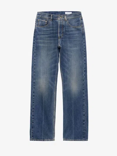 Alexander Mcqueen Metal Skull Plaque Straight Leg Jeans In Blue