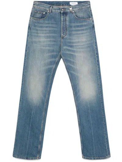 Alexander Mcqueen Metal Skull Plaque Straight Leg Jeans In Blue