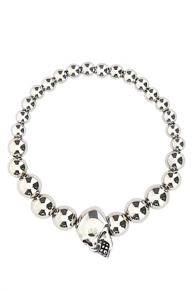 Alexander Mcqueen Beaded Silver-metal Bracelet In Metallic