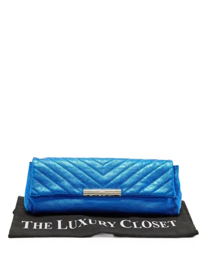 Pre-owned Alexander Mcqueen Metallic Chevron-quilted Clutch Bag In Blue