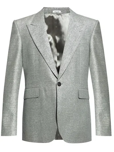 Alexander Mcqueen Single-breasted Blazer In Grey