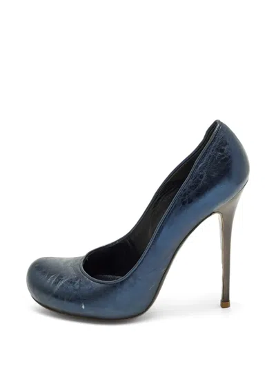 Pre-owned Alexander Mcqueen Metallic Foil Leather Pumps In Blue