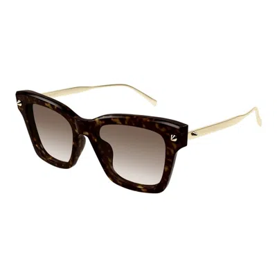 Alexander Mcqueen Metallic Havana Sunglasses In Brown