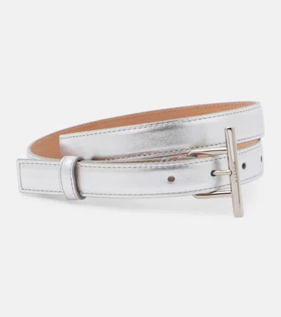 Alexander Mcqueen Metallic Leather Belt In Silver