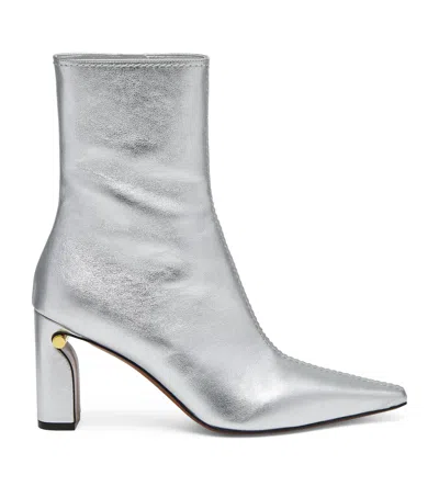 Alexander Mcqueen Metallic Leather T-bar Heeled Ankle Boots 80 In Black