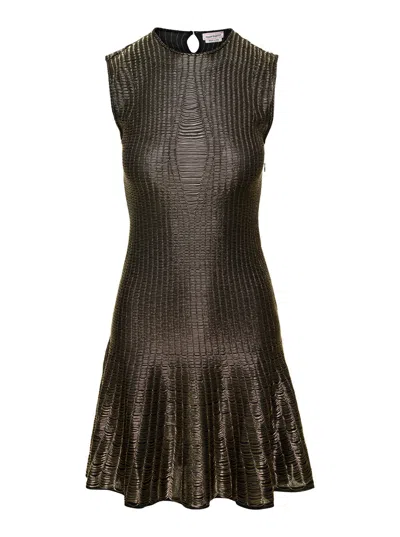 Alexander Mcqueen Metallic Midi Dress In Viscose Blend Woman In Black