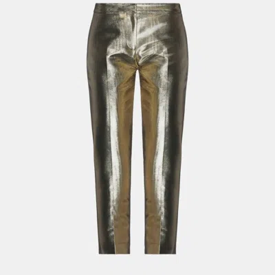 Pre-owned Alexander Mcqueen Metallic Moire Cigarette Pants Size 38 In Gold