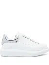 Alexander Mcqueen Womans White Leather And Silver Heel Tab Oversize Sneakers In White