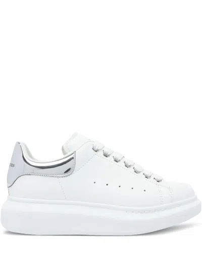 Alexander Mcqueen Metallic-panel Leather Sneakers In White