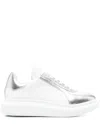 Alexander Mcqueen Metallic-panel Leather Sneakers In White