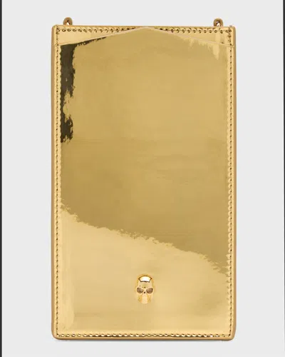 Alexander Mcqueen Metallic Phone Case With Chain Strap In Gold