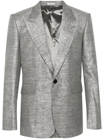 Alexander Mcqueen Metallic Single-breasted Blazer In Grey