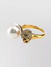 Alexander Mcqueen Metallic Skull Pearl Ring In Yellow