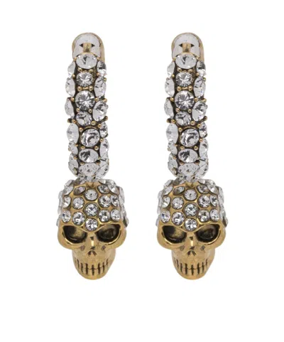 Alexander Mcqueen Metallic Skull Pendant Embellished Earrings In Gold