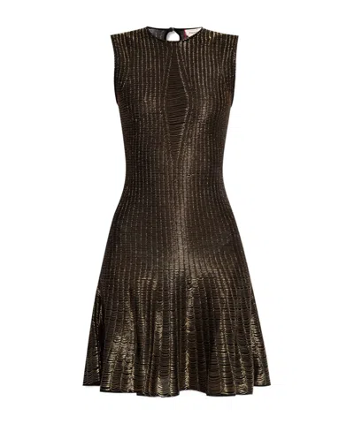 Alexander Mcqueen Metallic-threading Flared Dress In Black