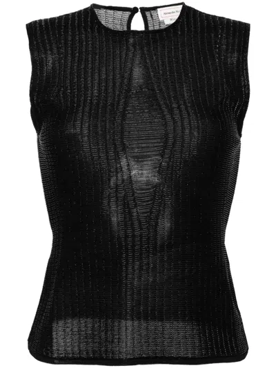 Alexander Mcqueen Sleeveless Armor-effect Top With Modern Aesthetic And Keyhole Detail In Black