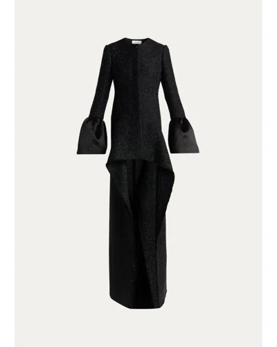 Alexander Mcqueen Metallic Tweed Single-breasted Long Coat In Black