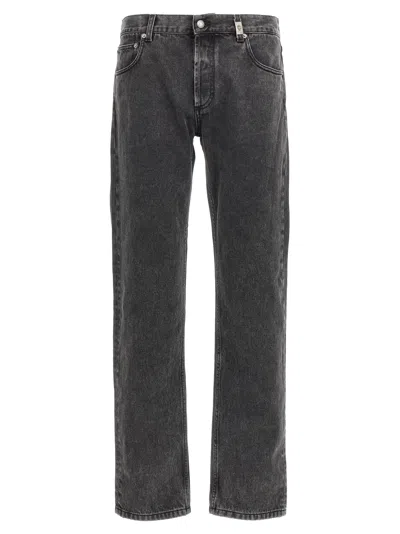 Alexander Mcqueen Metal-plaque Cotton Denim Jeans In Blue