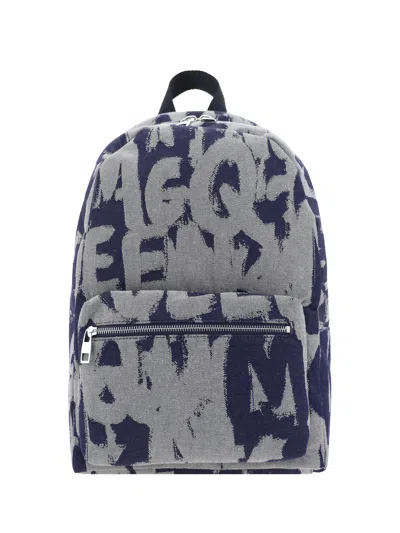 Alexander Mcqueen Metropolitan Backpack In Dk Blue/ivory/black