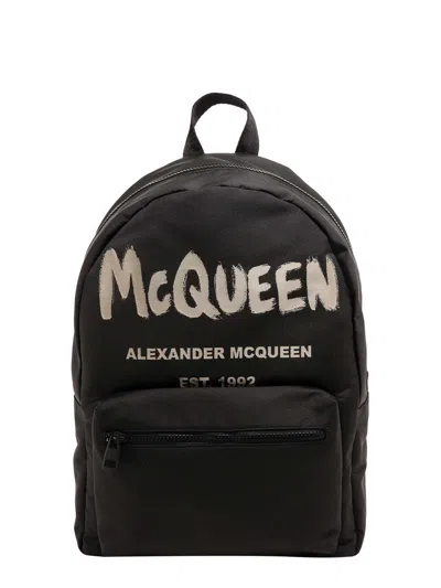 Alexander Mcqueen Man Black Canvas Metropolitan Backpack