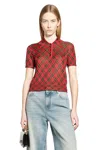 Alexander Mcqueen Microcheck Polo Shirt Lurex Collar Detail In Red