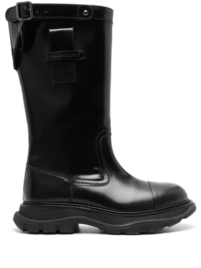 Alexander Mcqueen Mid-calf Leather Boots In Black