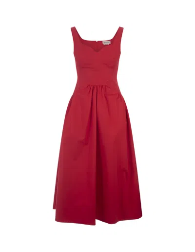 Alexander Mcqueen Midi Dress With Heart-shape Neckline In Lust Red