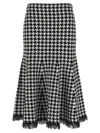 Alexander Mcqueen Mcqueen Midi Houndstooth Skirt With Flared Silhouette In Multi
