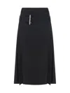 Alexander Mcqueen Belted Pleated Midi Wool Skirt In Black