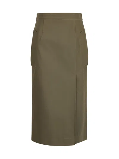 Alexander Mcqueen Midi Skirt In Military Green