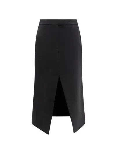 Alexander Mcqueen Midi Wool Skirt In Black