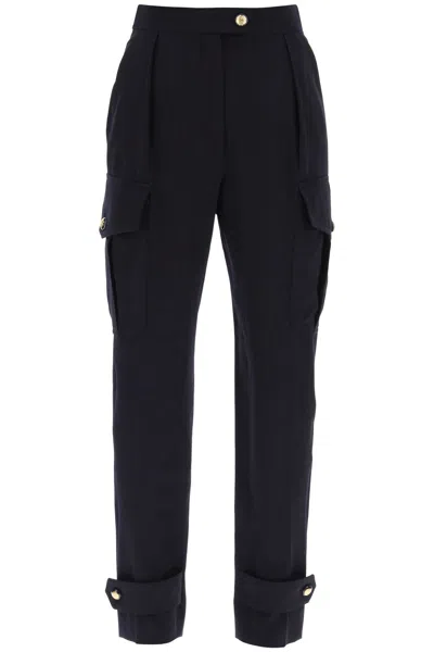 Alexander Mcqueen Military-style Wool Cotton Cargo Pants For Women In Blue